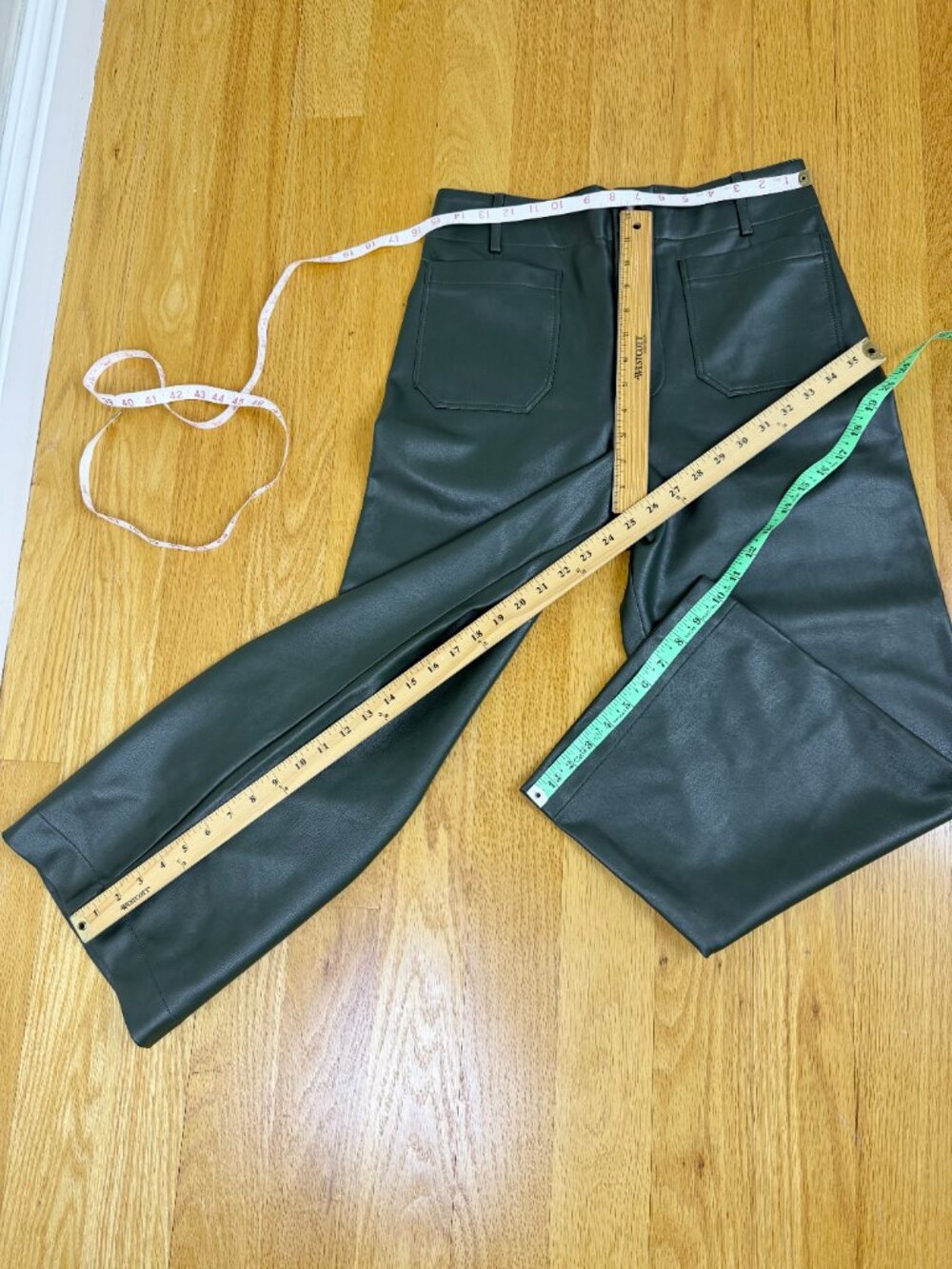 Anthropologie Maeve Colette Pants Deep Green Faux Leather Wide Leg (30) - Picture 8 of 9